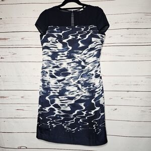 Vince Camuto Navy Blue and White Abstract Print Dress